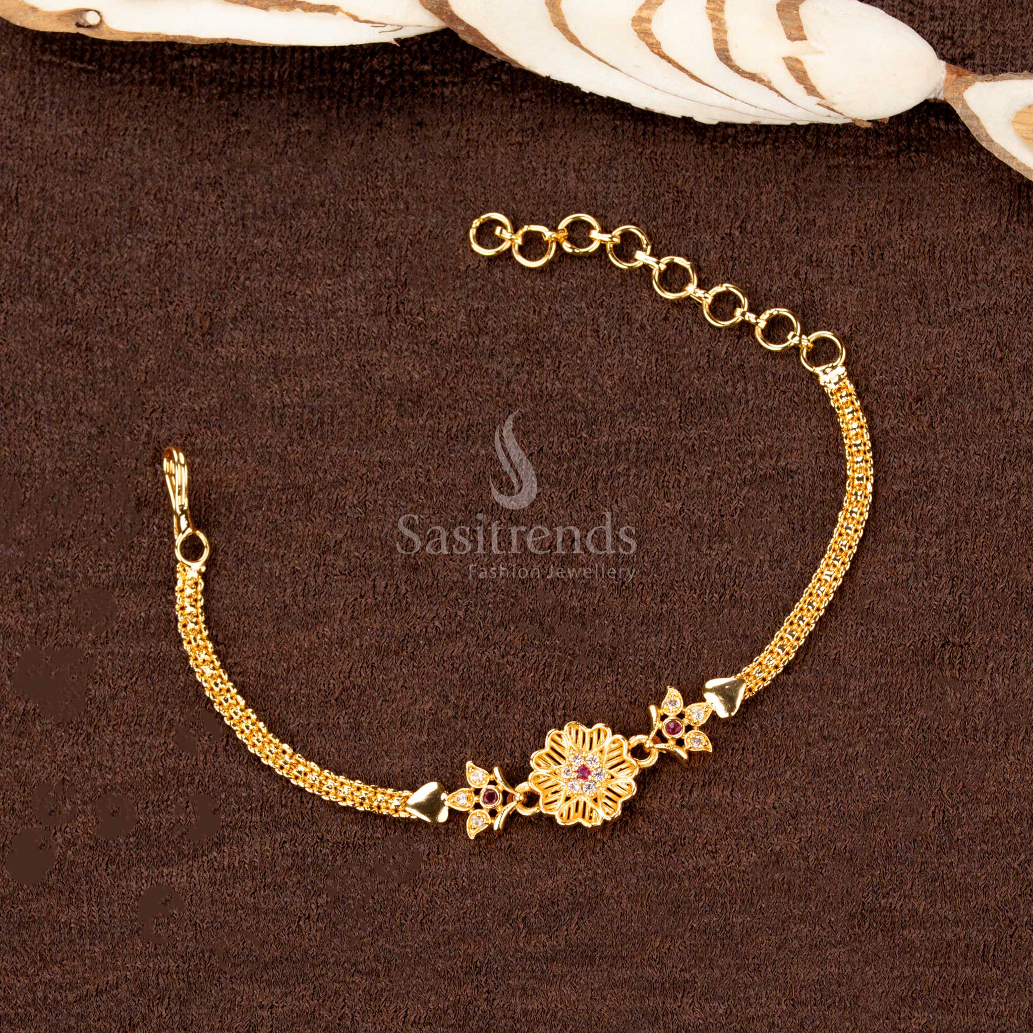 Traditional micro gold-plated bracelet showcasing intricate geometric patterns, ideal for festive occasions and ethnic wear - Sasitrends
