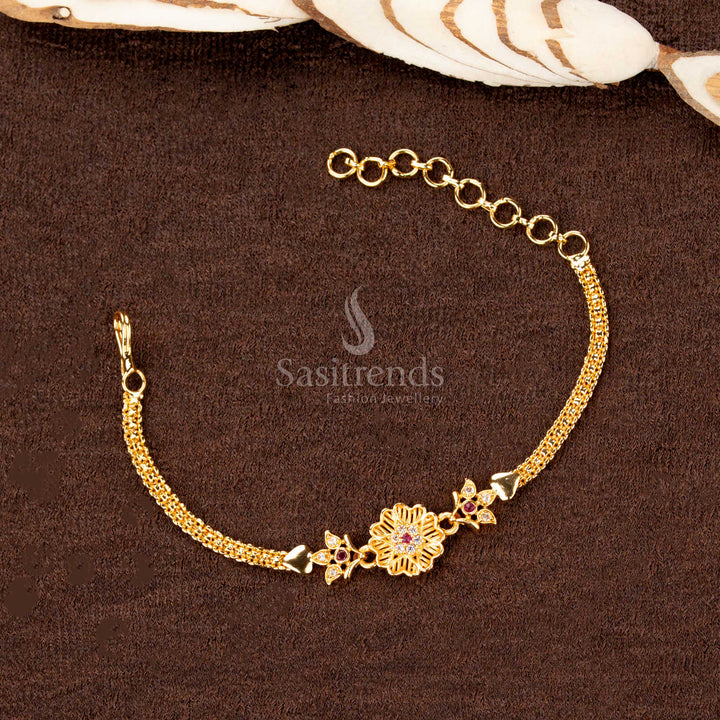 Traditional micro gold-plated bracelet showcasing intricate geometric patterns, ideal for festive occasions and ethnic wear - Sasitrends