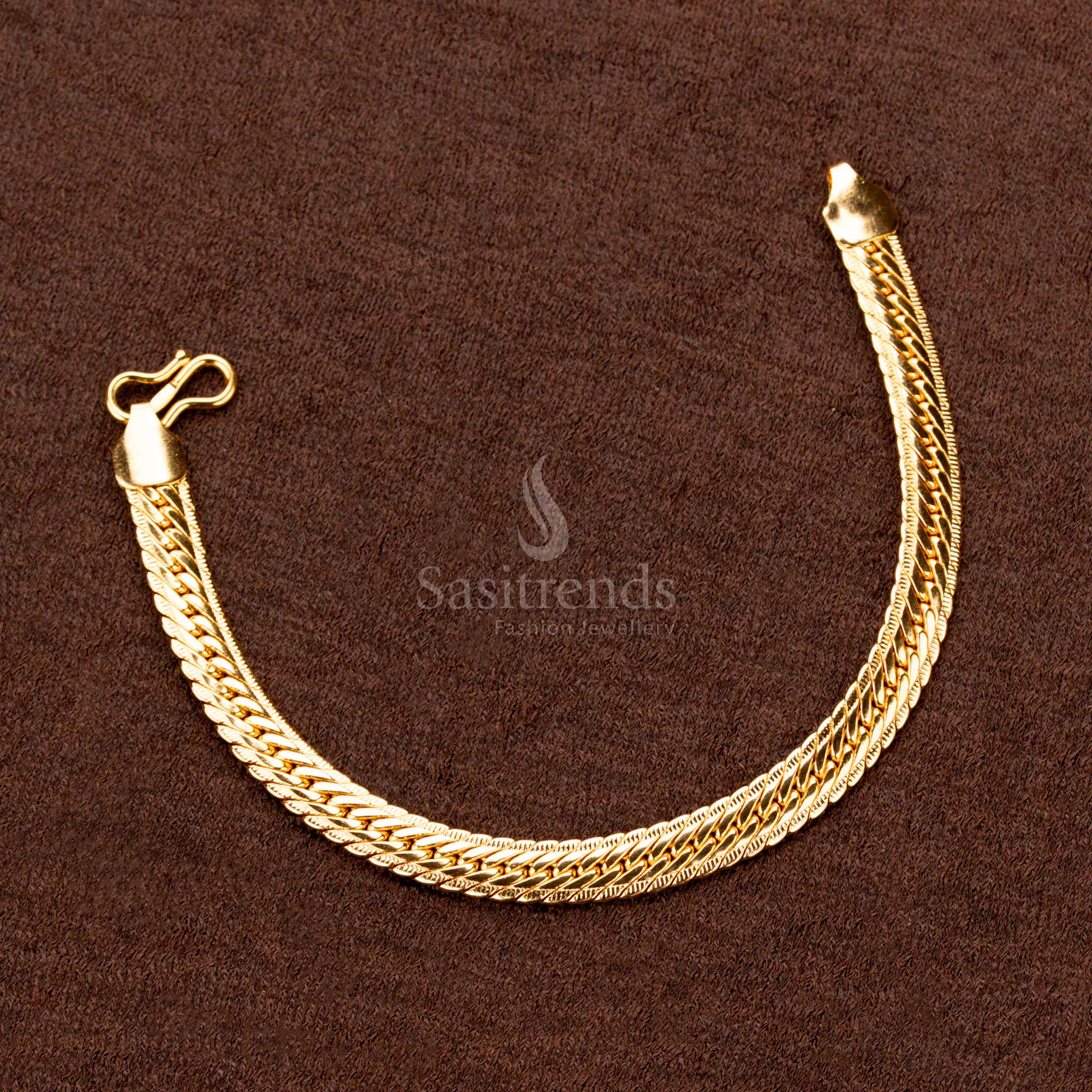 Unique pattern one-gram micro gold plated men's bracelet featuring luxury engraved details and a refined finish - Sasitrends