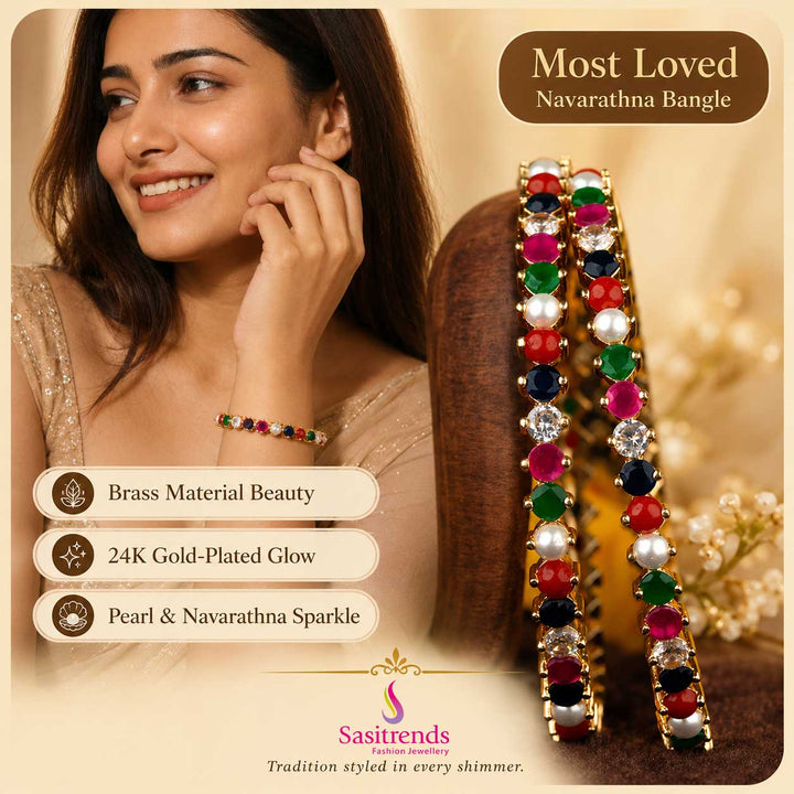 Micro Gold Plated Navarathna Bangle Model Image - Sasitrends