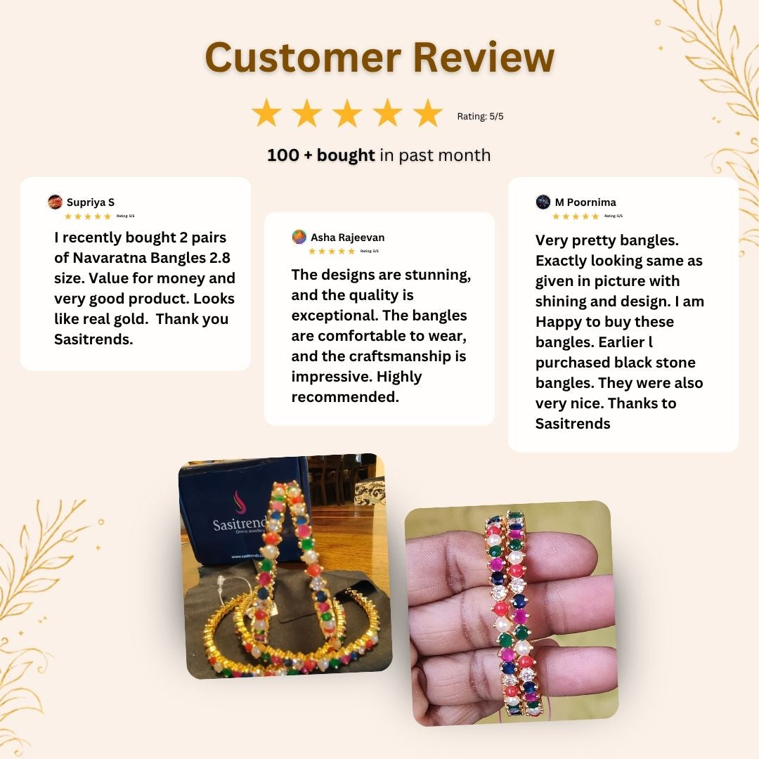 Traditional Guaranteed Micro gold plated AD stone Navarathna bangles - Sasitrends