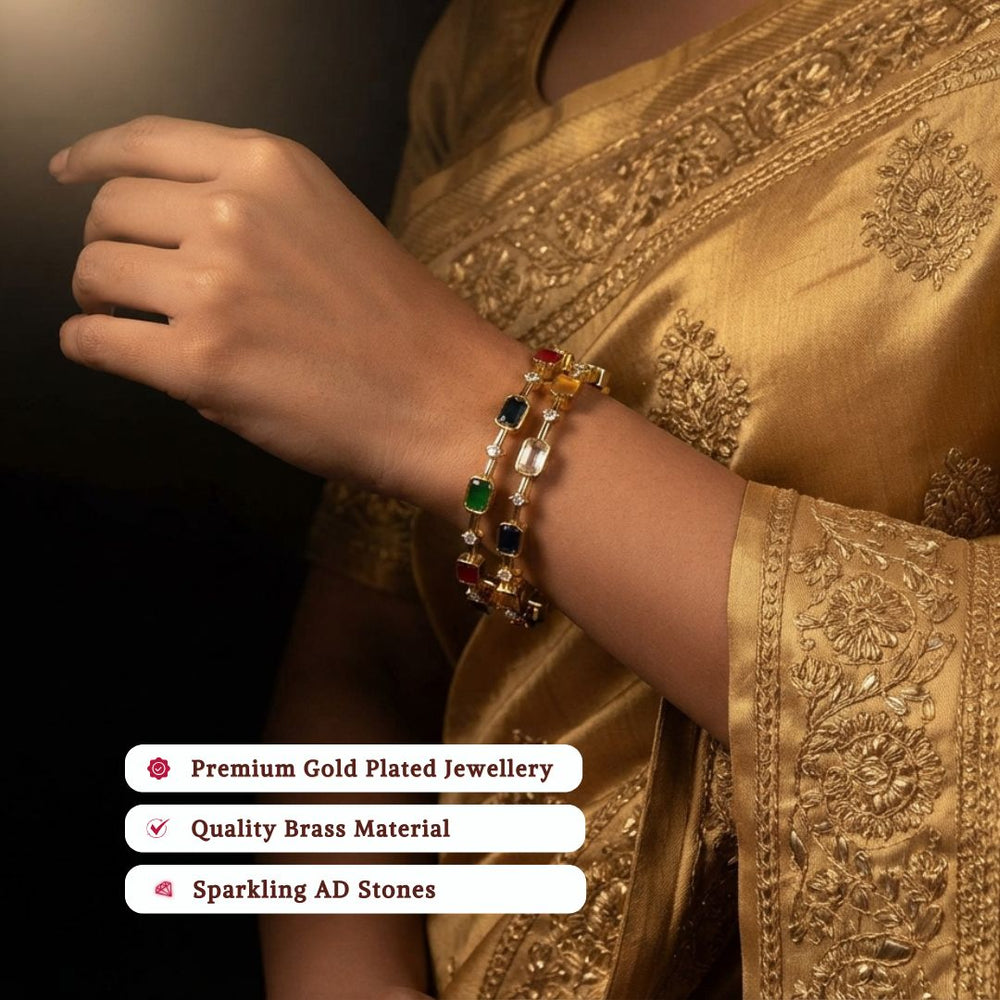 Guaranteed Micro gold plated AD stone navarathna bangles model image - Sasitrends