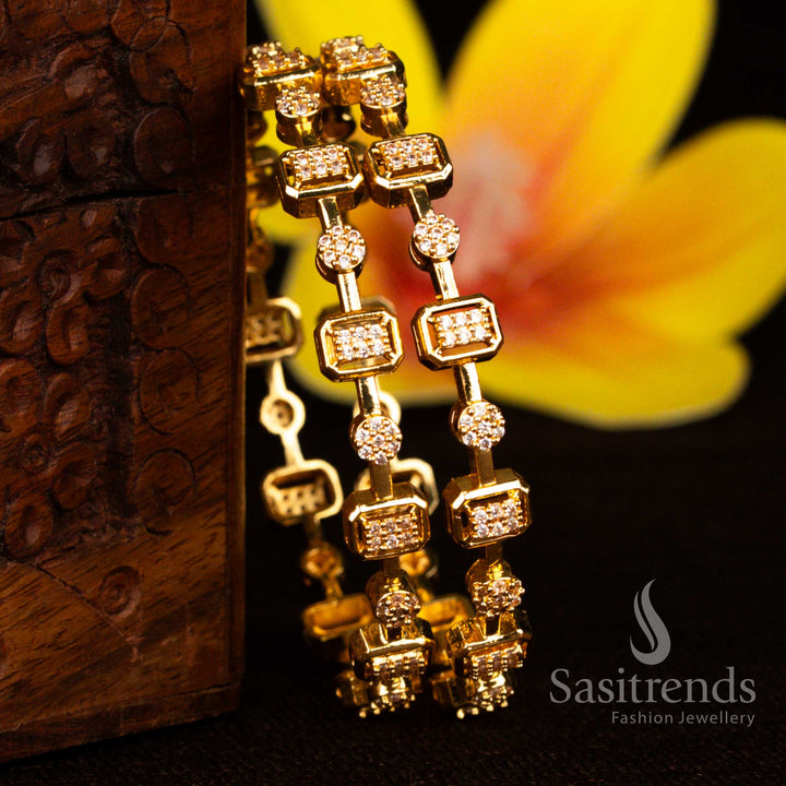 Guaranteed one gram real gold look Micro Gold Plated Hexagonal & Circular white American Diamond Bangles – Sasitrends
