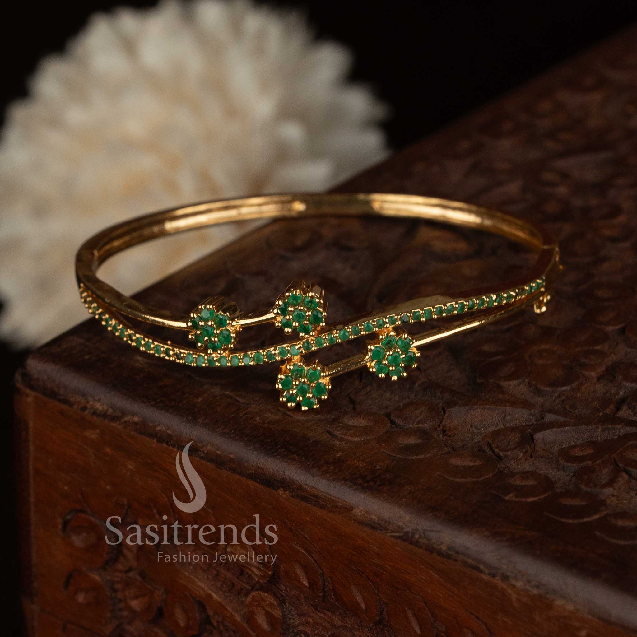 Exclusive Micro Gold Plated American Diamond Guaranteed Openable Kada Bracelet - Sasitrends