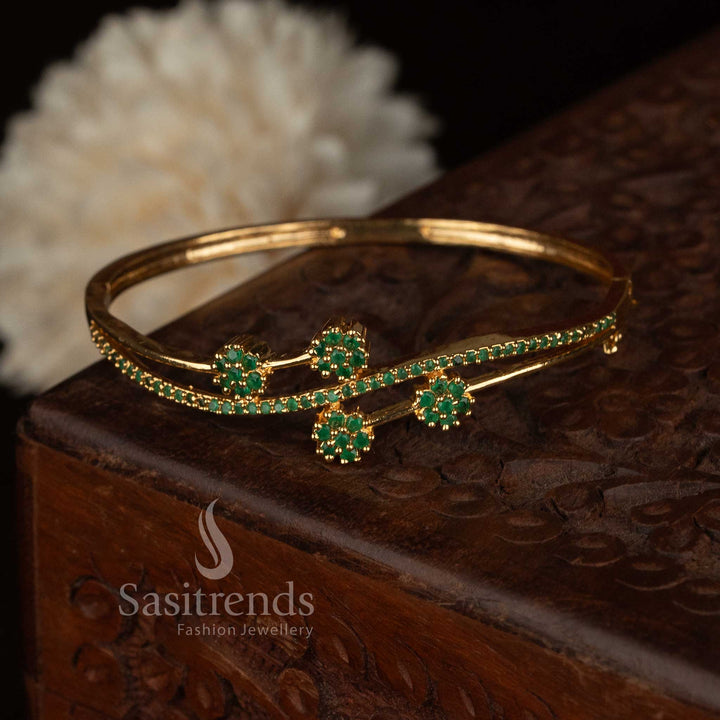 Exclusive Micro Gold Plated American Diamond Guaranteed Openable Kada Bracelet - Sasitrends