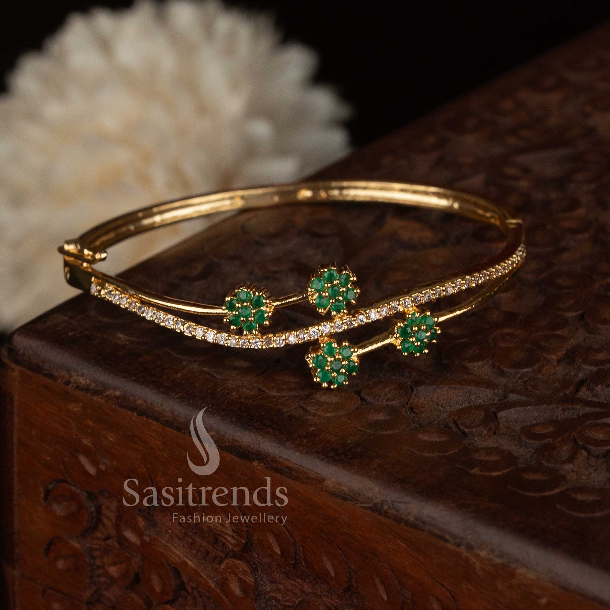 Exclusive Micro Gold Plated American Diamond Guaranteed Openable Kada Bracelet - Sasitrends