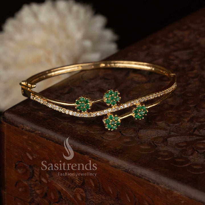 Exclusive Micro Gold Plated American Diamond Guaranteed Openable Kada Bracelet - Sasitrends