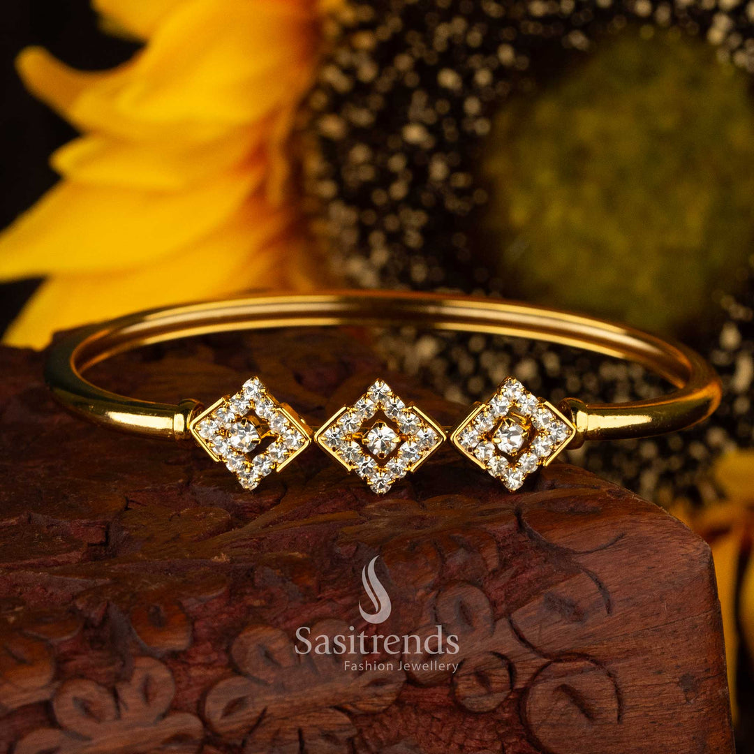 Sasitrends openable kada bracelet with three square white stones
