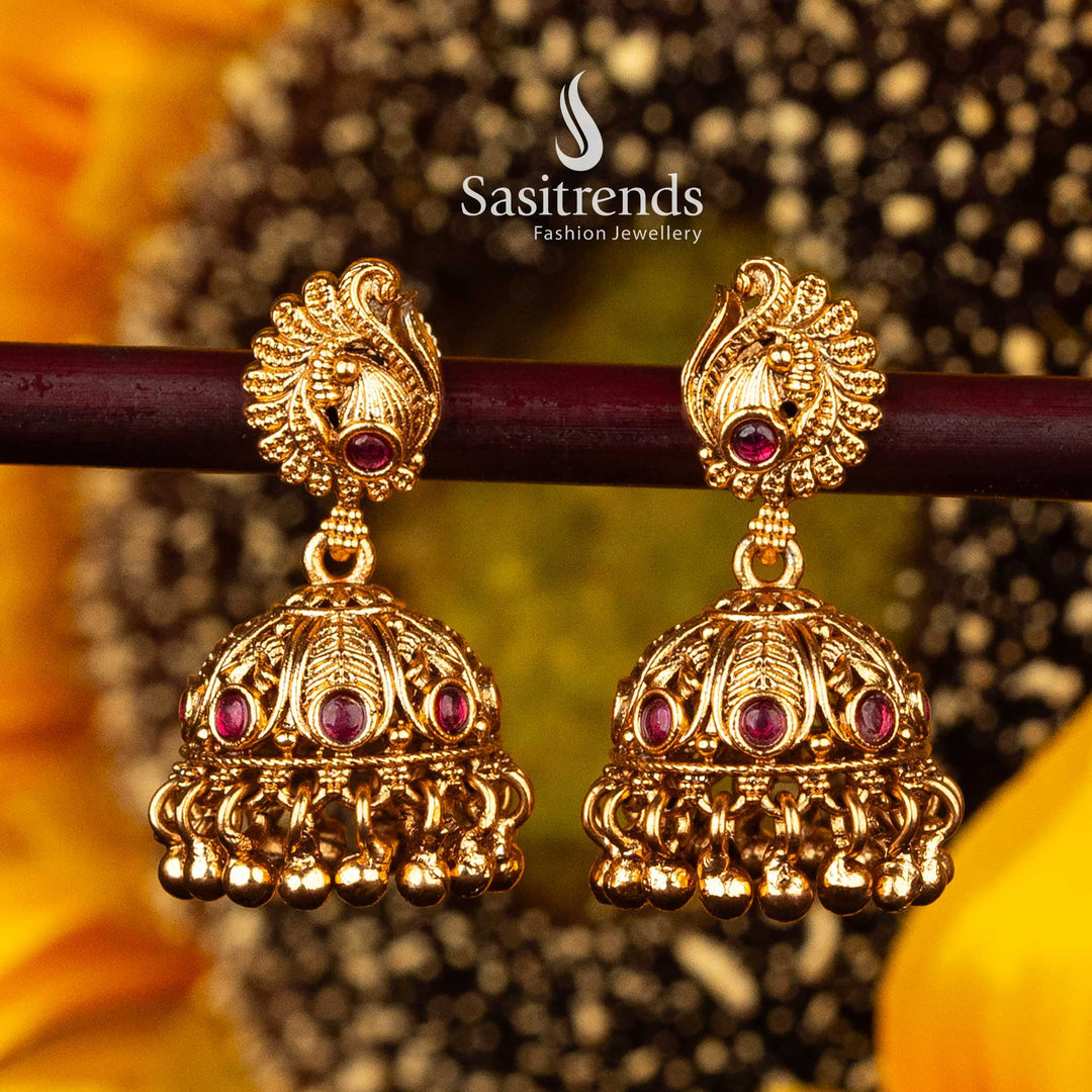 Ruby & Green Jhumka Earrings for Festive Occasions - Sasitrends