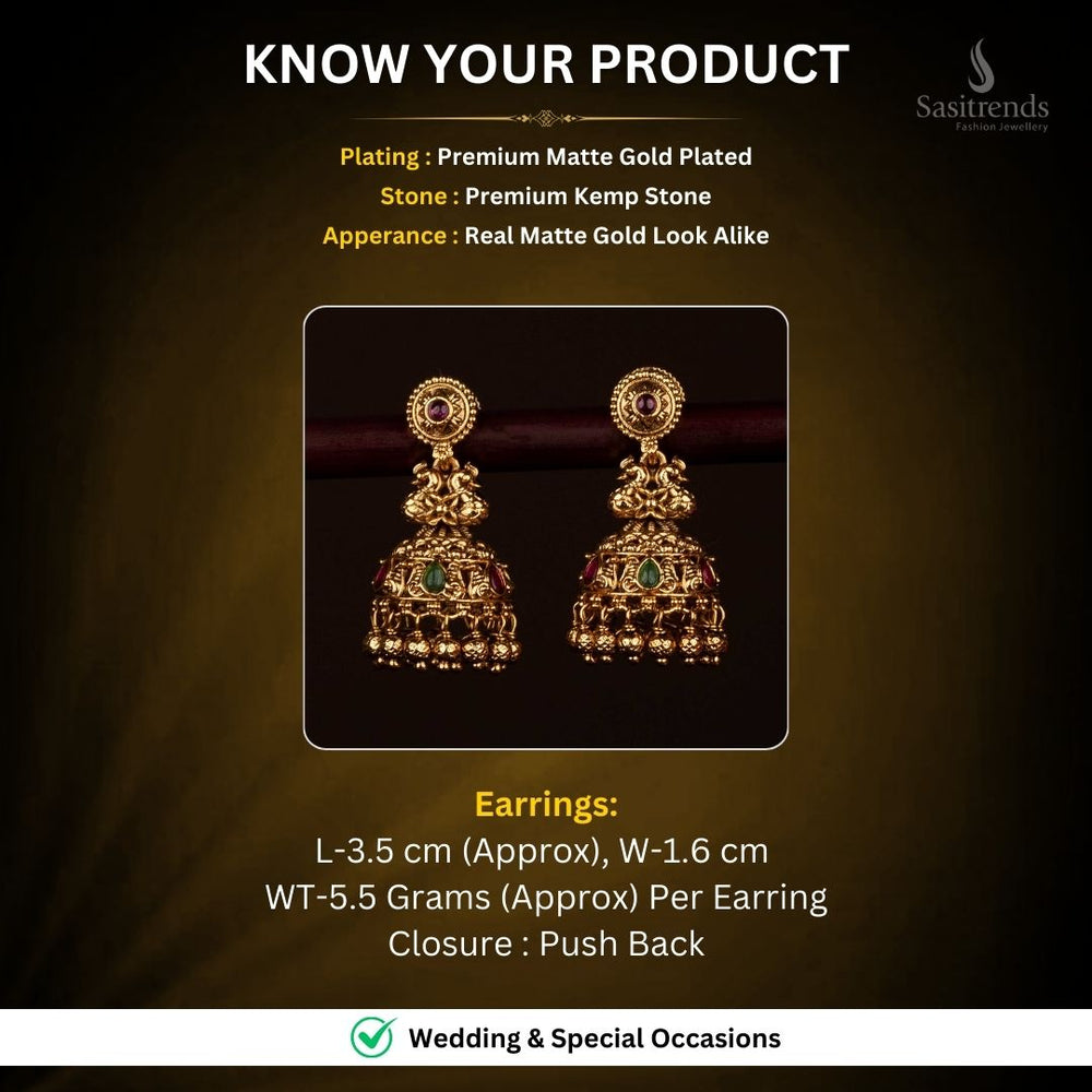 Premium Temple Matte Gold Plated Earrings Measurement Image - Sasitrends
