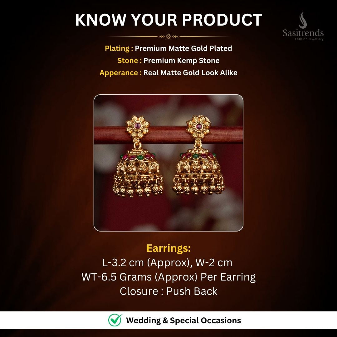 Premium Temple Matte Gold Plated Earrings Measurement Image - Sasitrends
