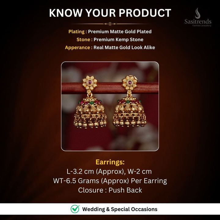 Premium Temple Matte Gold Plated Earrings Measurement Image - Sasitrends