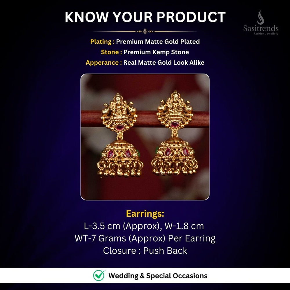 Premium Temple Matte Gold Plated Earrings Measurement Image - Sasitrends