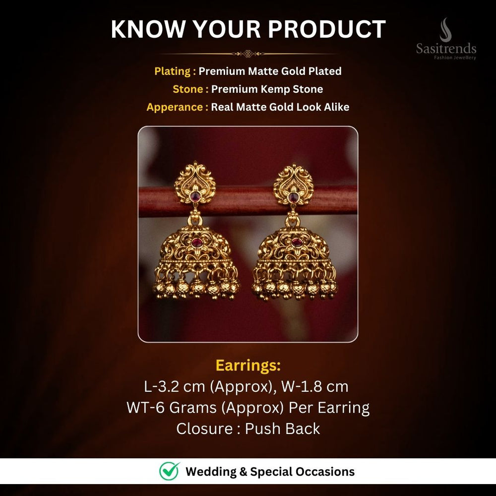 Premium Temple Matte Gold Plated Earrings Measurement Image - Sasitrends