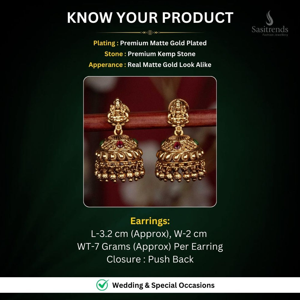 Premium Temple Matte Gold Plated Earrings Measurement Image - Sasitrends