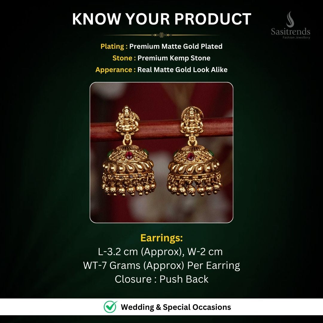 Premium Temple Matte Gold Plated Earrings Measurement Image - Sasitrends