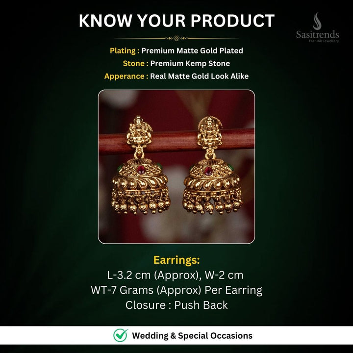 Premium Temple Matte Gold Plated Earrings Measurement Image - Sasitrends