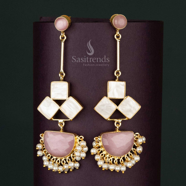 Delicate Pink Liana Gold-Plated Dangle Earrings with Pearls and Mother of Pearl Drop for Elegant Occasions - Sasitrends