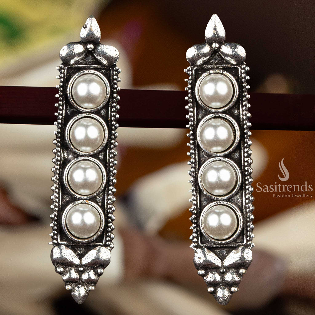 Oxidised Silver Earrings with Colorful Stones – Sasitrends