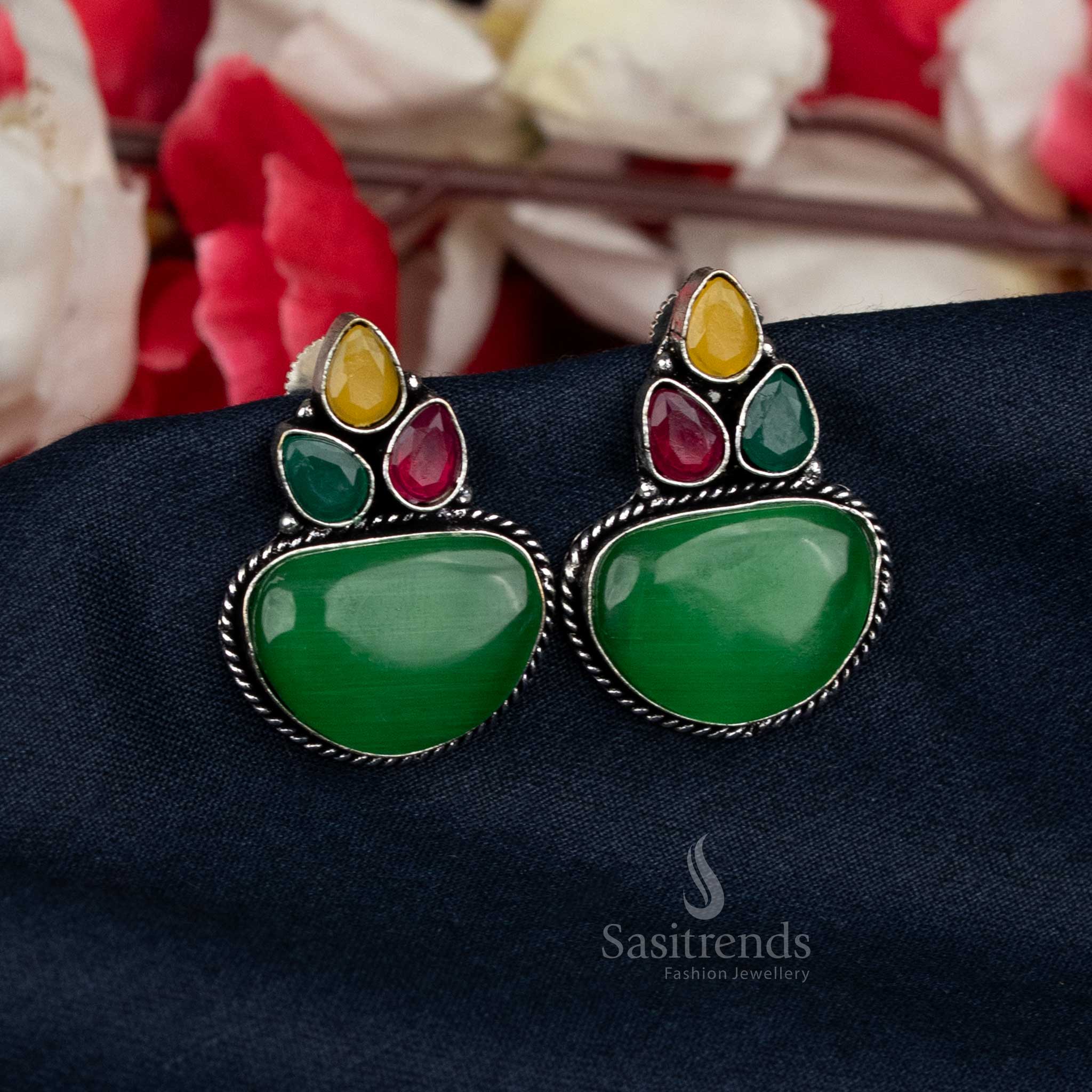 Handcrafted oxidised earrings with colourful accents - Sasitrends