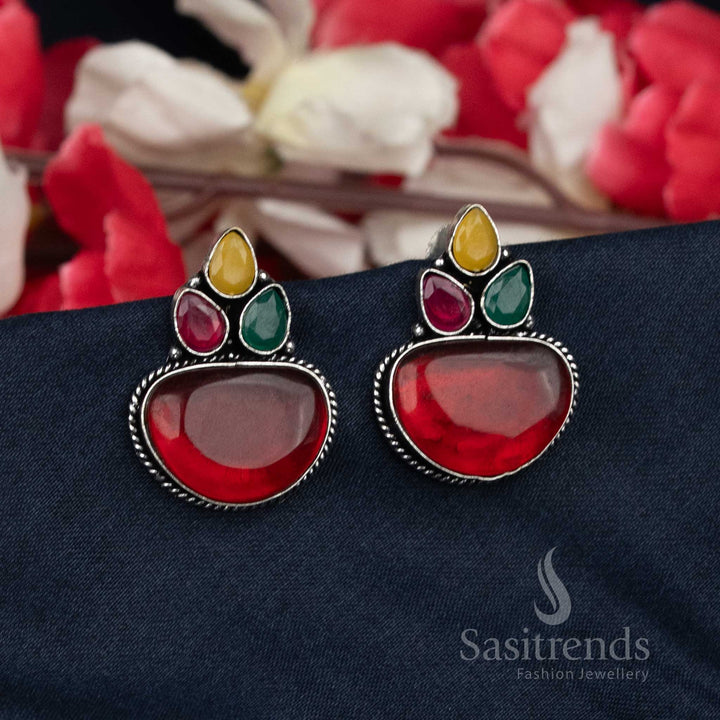 Floral stone studs with pearl drop - Sasitrends