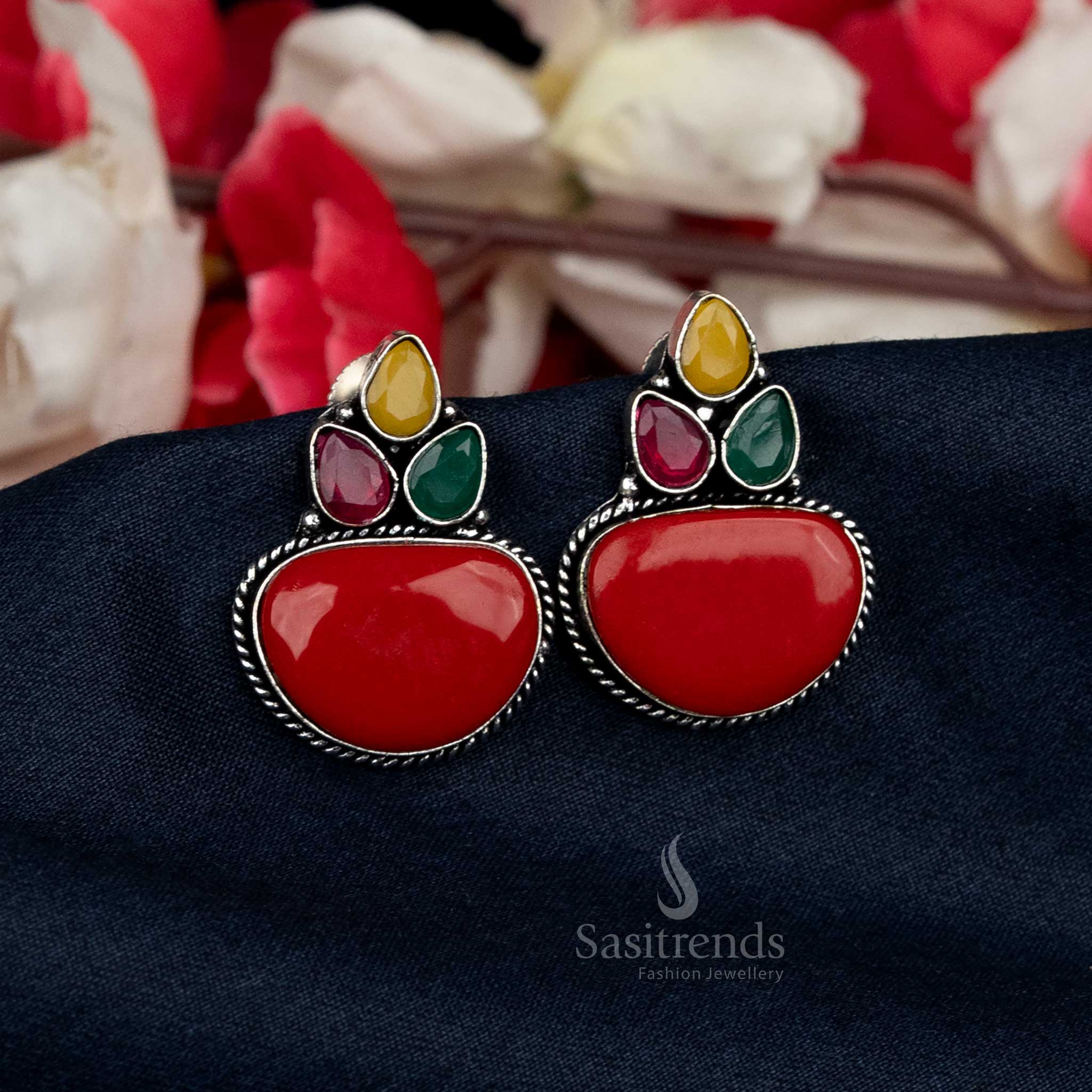 Handcrafted oxidised earrings with colourful accents - Sasitrends