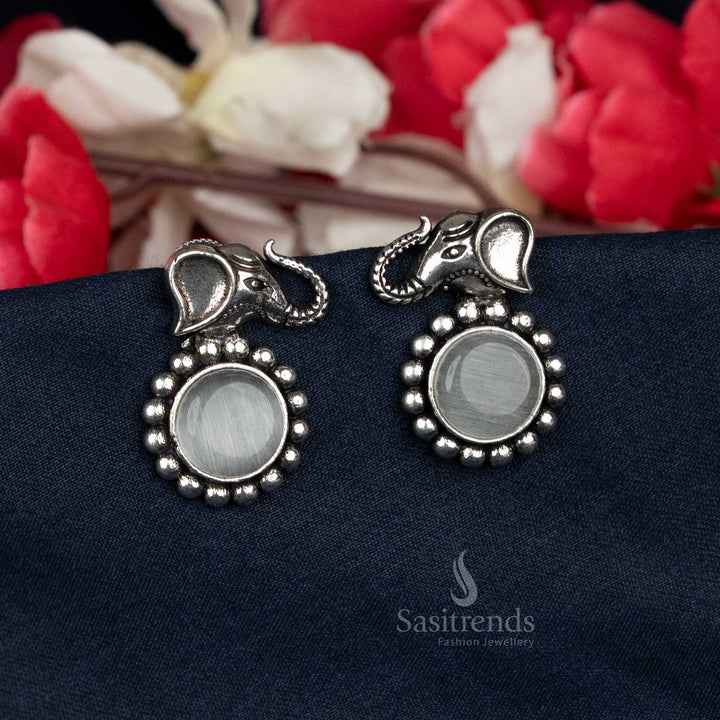 Traditional oxidised elephant earrings with central bead -Sasitrends