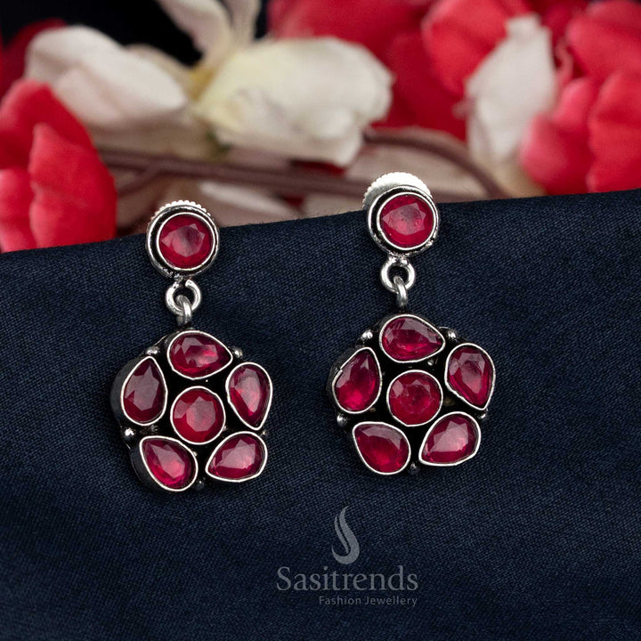 oxidised earrings with crystal floral pattern - Sasitrends