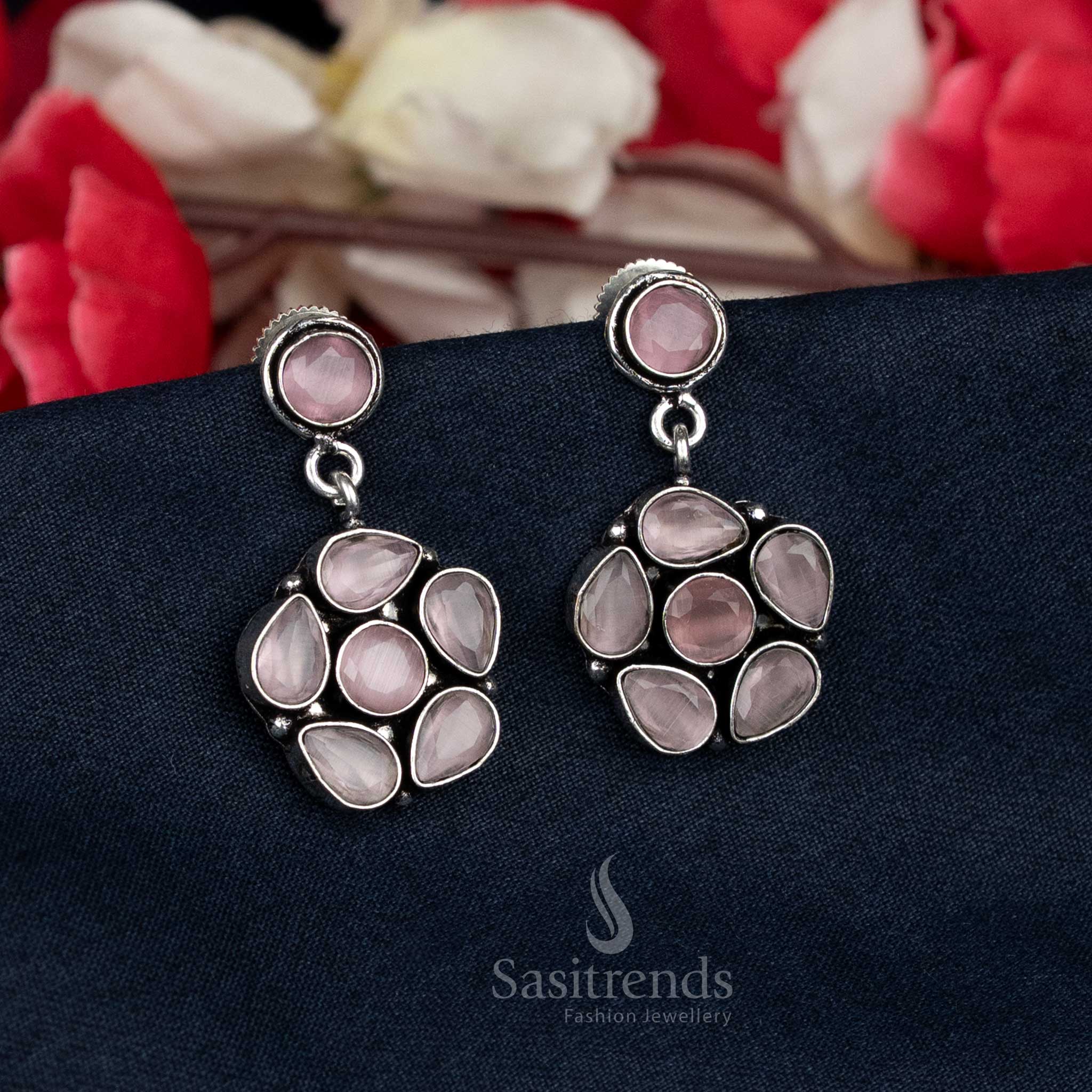 Elegant Oxidised earrings with crystal floral pattern - Sasitrends