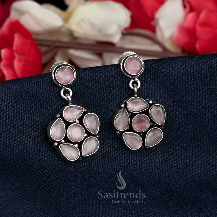 Elegant Oxidised earrings with crystal floral pattern - Sasitrends