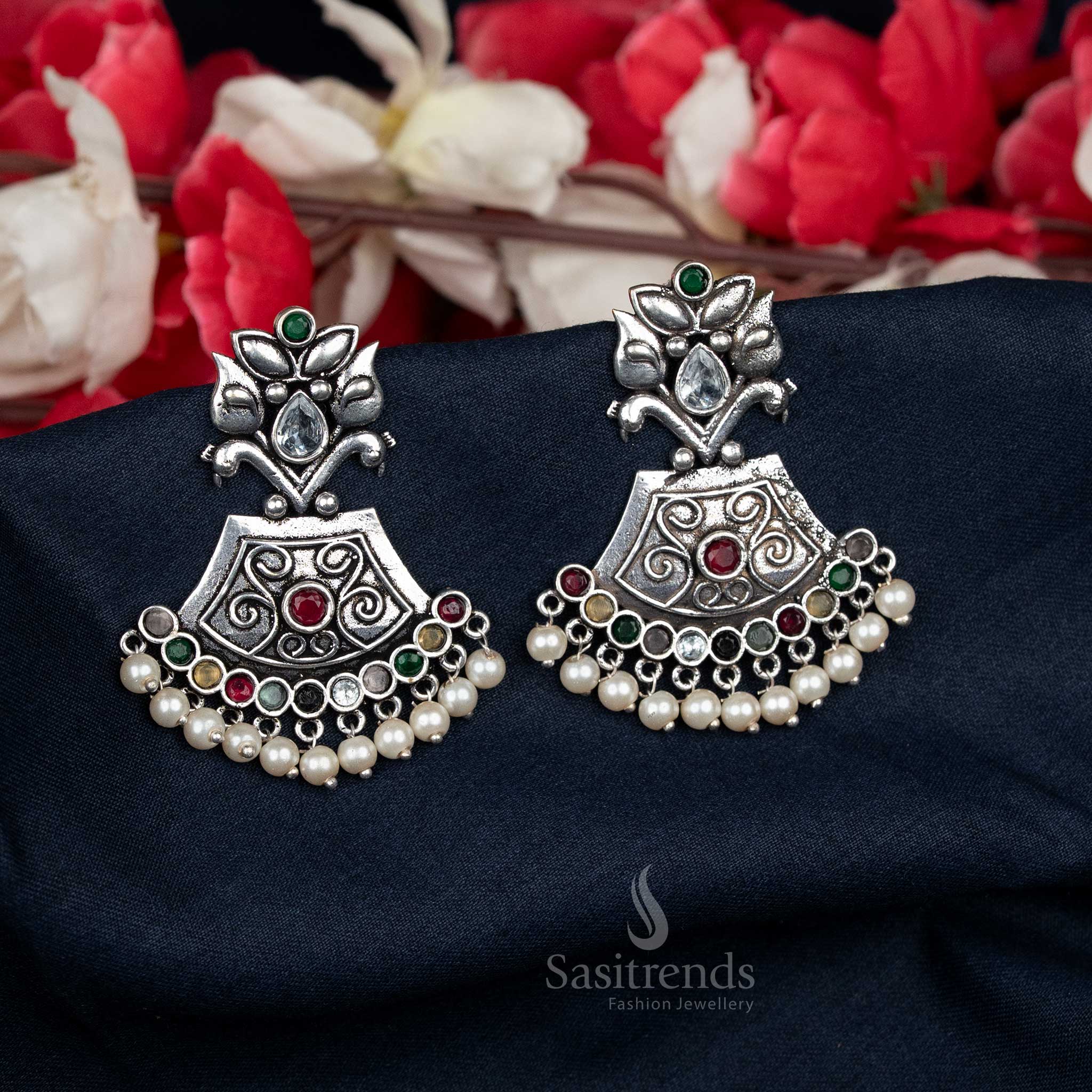 Colourful Oxidised Dome Earrings Accented with Pearls – A Playful Pick for Daily College Wear – Sasitrends