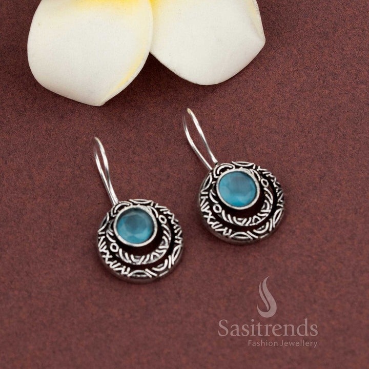 Oxidised daily wear earrings with center stone - Sasitrends