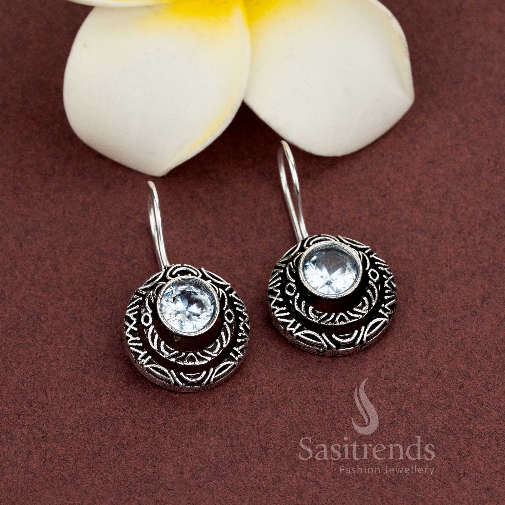Oxidised daily wear earrings with center stone - Sasitrends