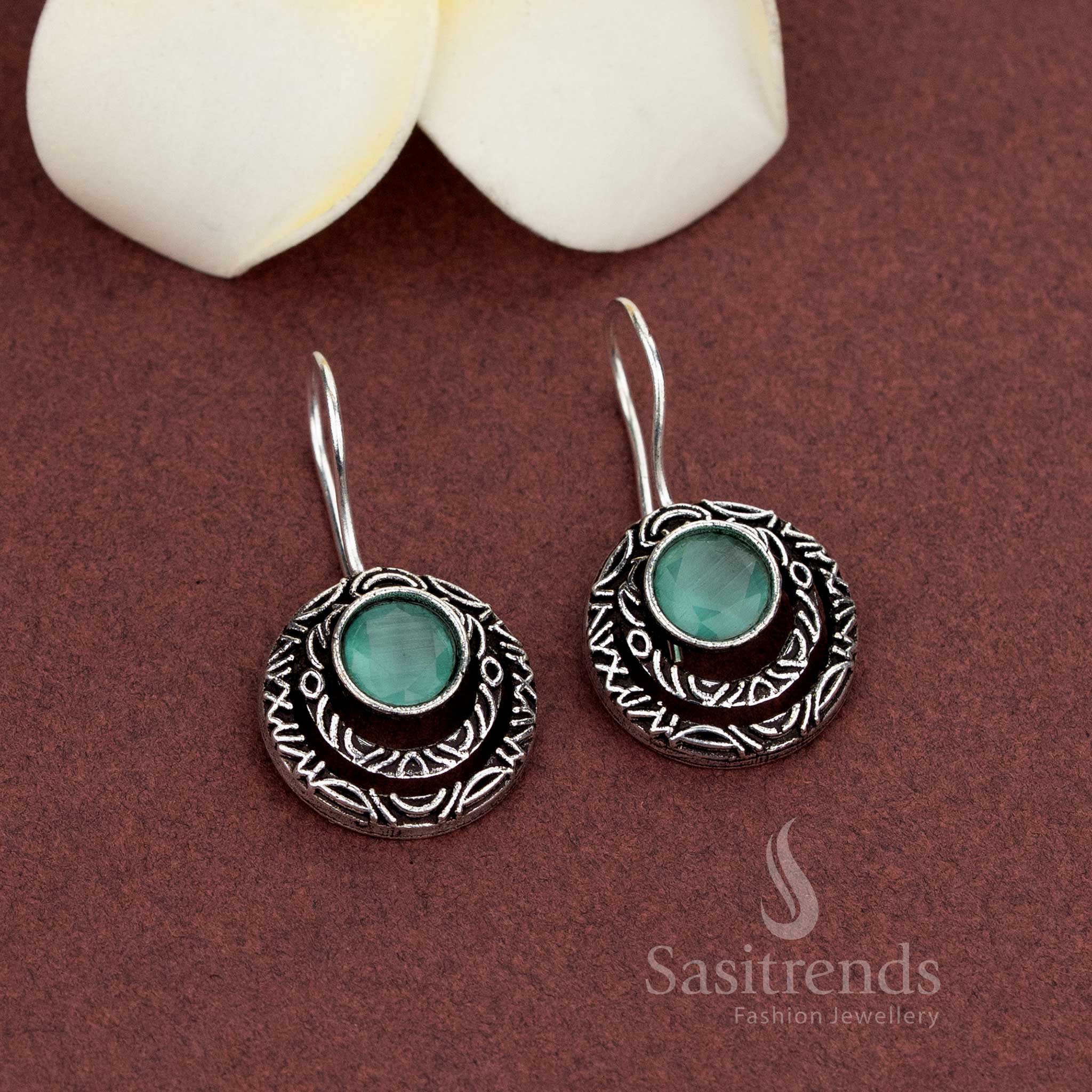 Oxidised daily wear earrings with center stone - Sasitrends