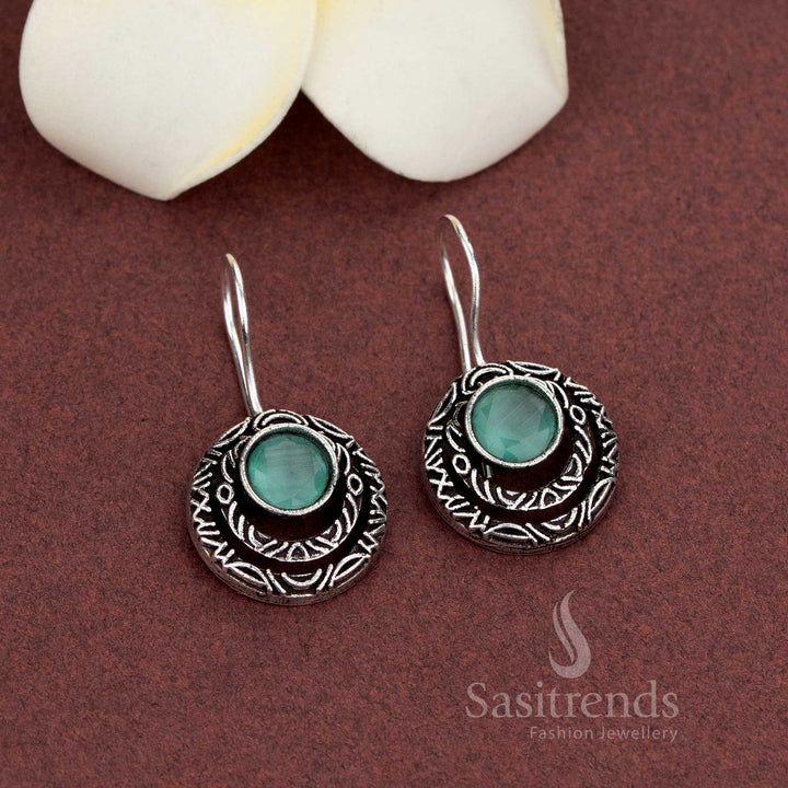 Oxidised daily wear earrings with center stone - Sasitrends