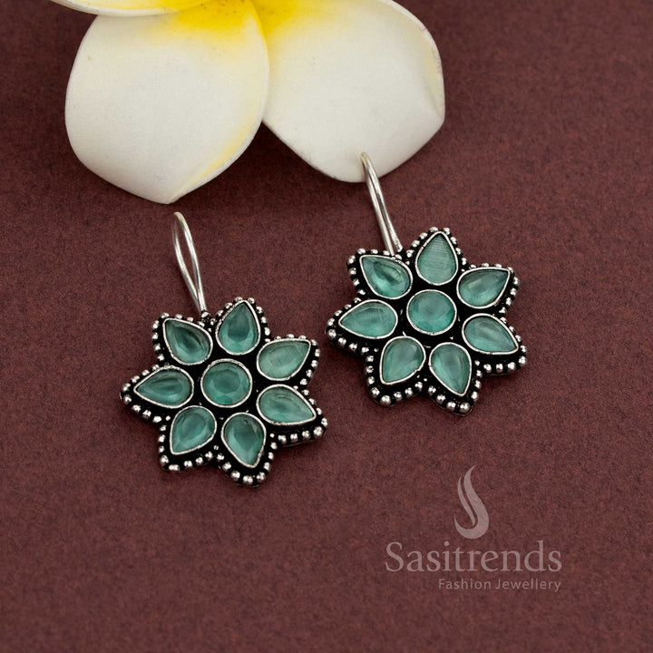 Floral shaped oxidised earrings with natural stones - Sasitrends