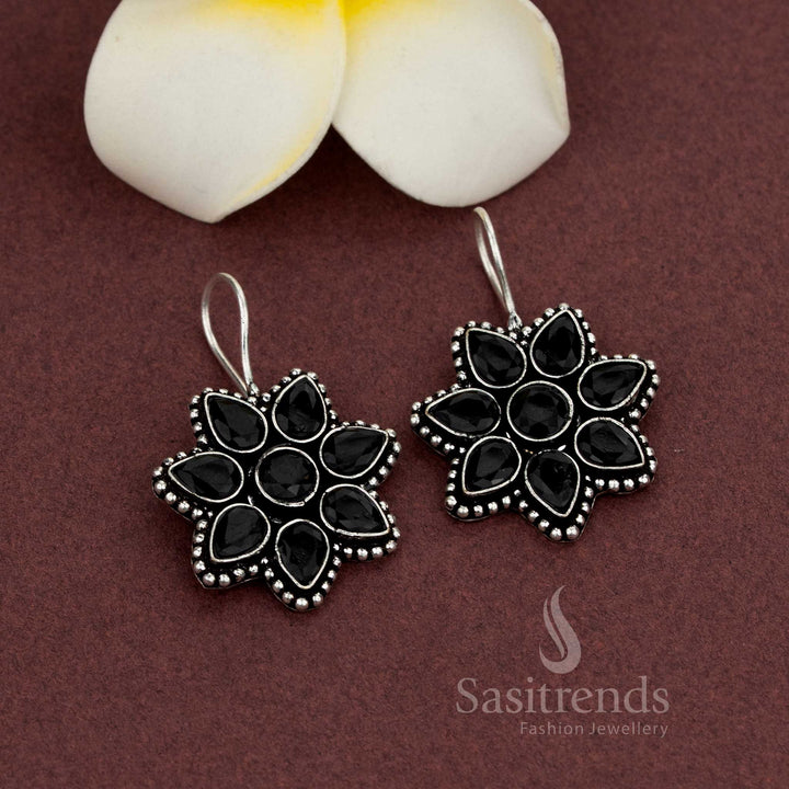 Eight-petal design oxidised earrings for Navratri
