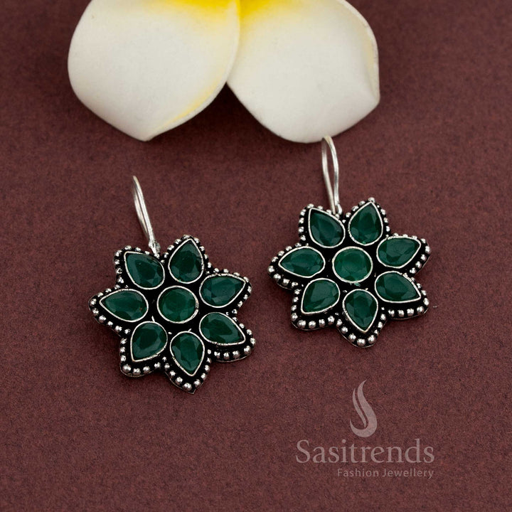 Eight-petal design oxidised earrings for Navratri - Sasitrends