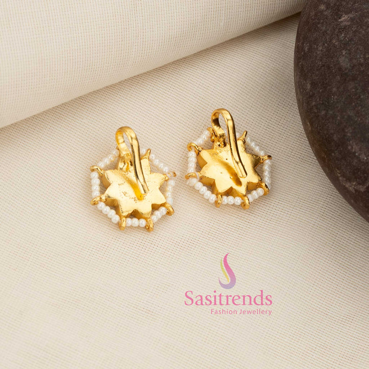 Jadau Kundan floral sunburst bugadi earcuff with pearl fringe perfect for vibrant traditional and ceremonial jewellery occasions – Sasitrends