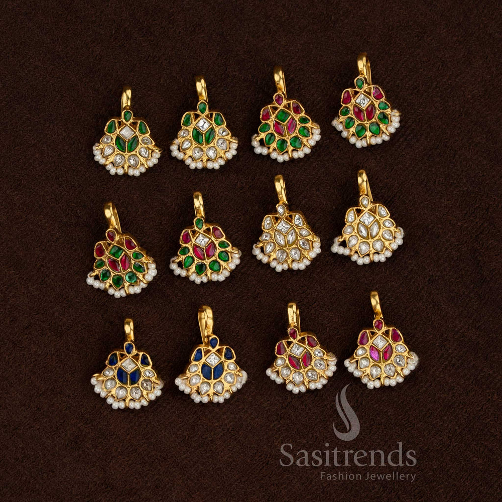 Regal 24K jadau gold plated bugadi earrings full view with kundan stone detailing - Sasitrends