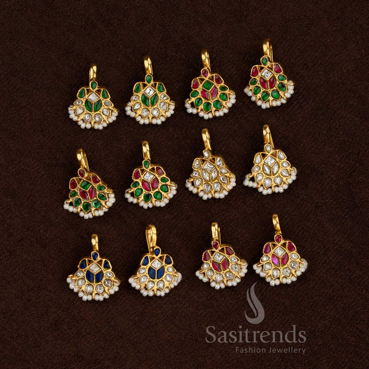 Regal 24K jadau gold plated bugadi earrings full view with kundan stone detailing - Sasitrends