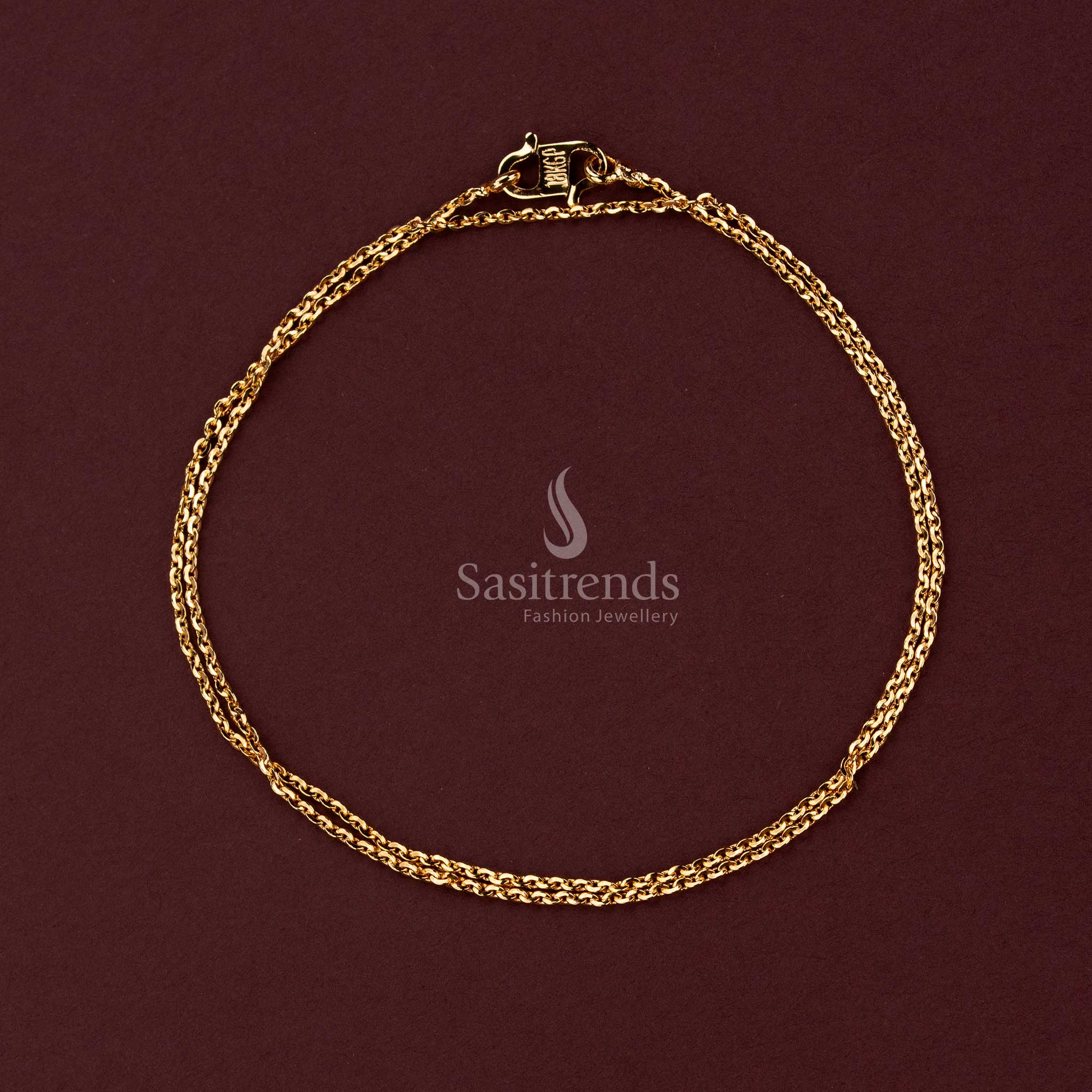 Women's 24K micro gold plated necklace chain showcasing a fine twisted double-strand link arrangement, flexible chain construction, secure fastening and subtle heart tag detail