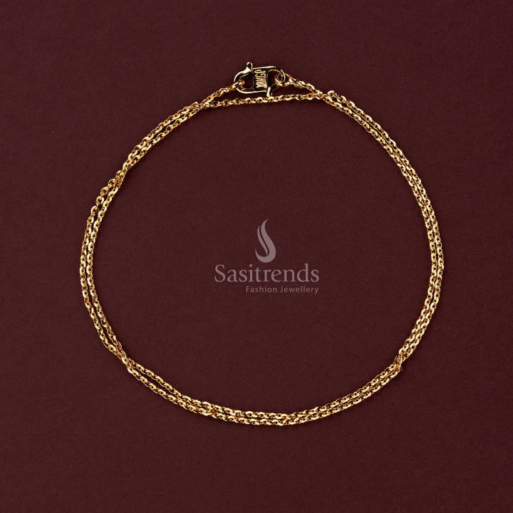 Women's 24K micro gold plated necklace chain showcasing a fine twisted double-strand link arrangement, flexible chain construction, secure fastening and subtle heart tag detail