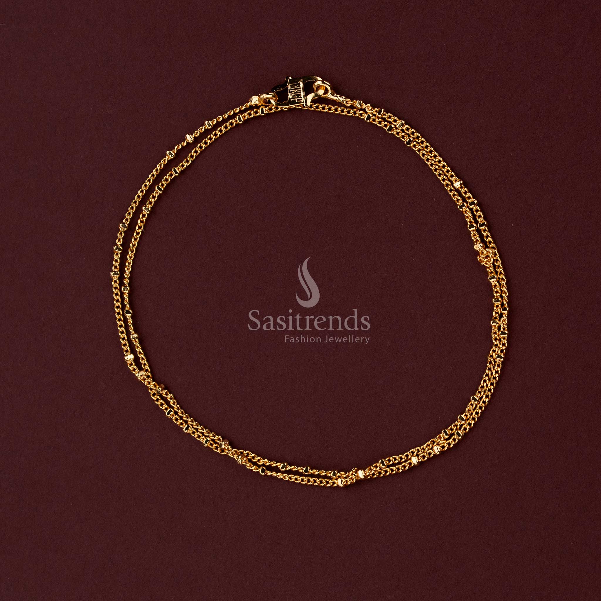 Fine gold toned necklace chain showcasing an intricate miniature woven-link structure with a slim flexible profile for casual outfits and office wear