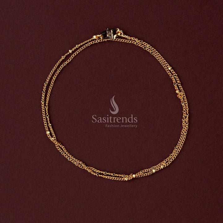 Fine gold toned necklace chain showcasing an intricate miniature woven-link structure with a slim flexible profile for casual outfits and office wear