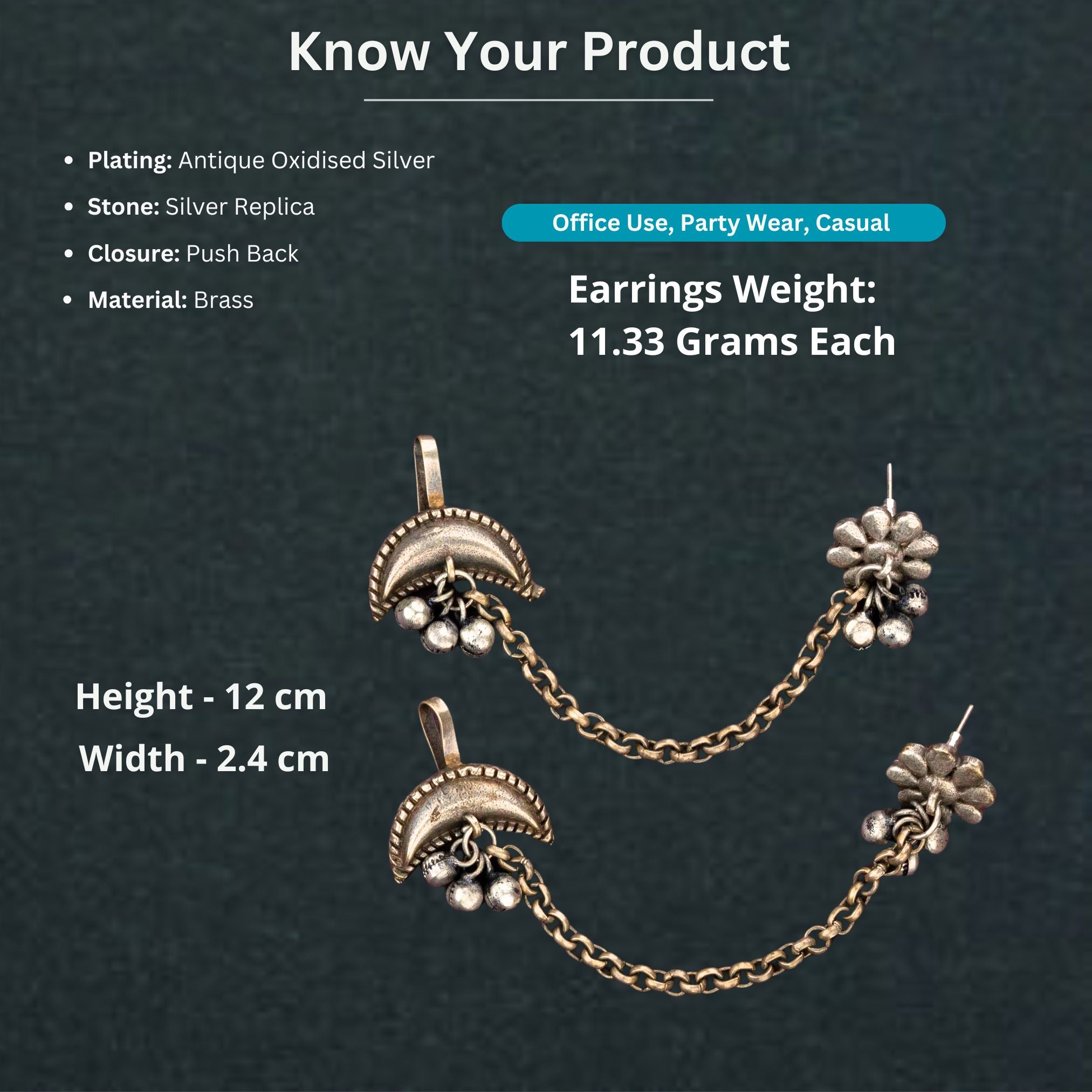 Floral Charm Oxidised Earcuff Earrings with Chain – Sasitrends