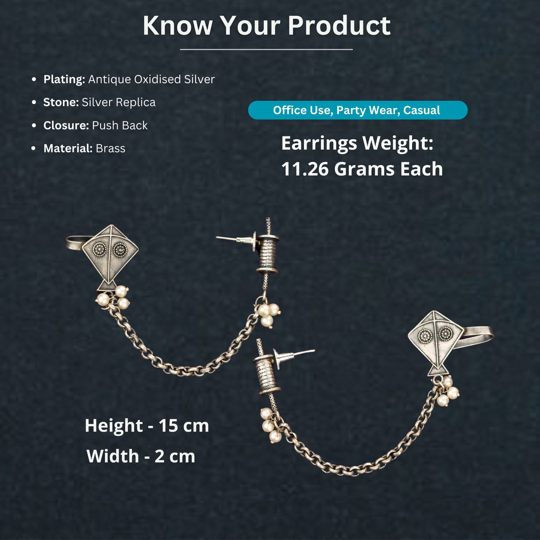 Statement Kite Motif Oxidised Earcuff Earrings with Chain Sasitrends