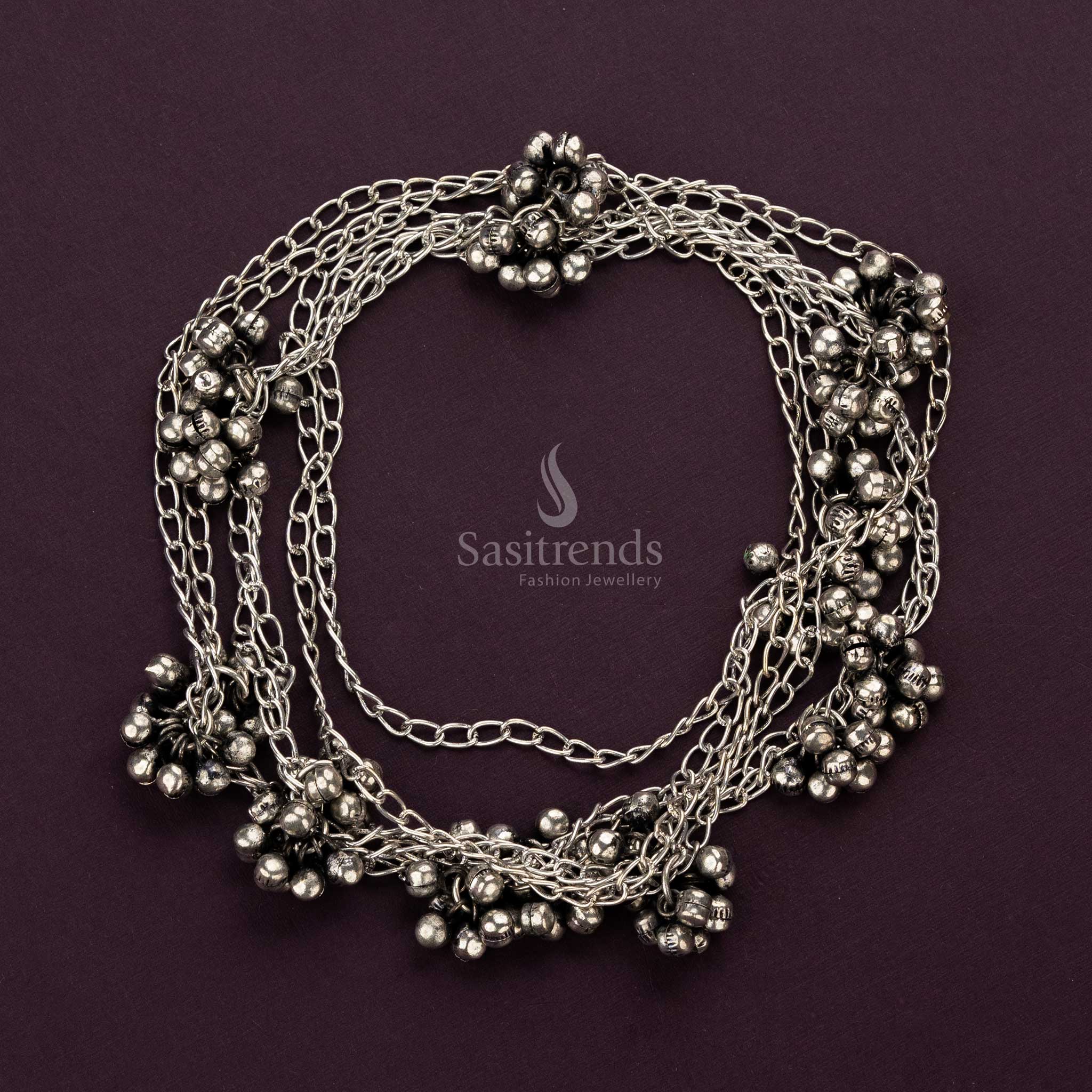 Silver oxidised necklace with boho tribal flair and ghungroo accents - Sasitrends