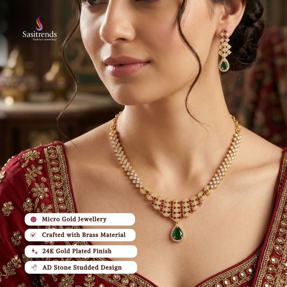 Party wear guaranteed 24k micro gold plated american diamond necklace set - Sasitrends