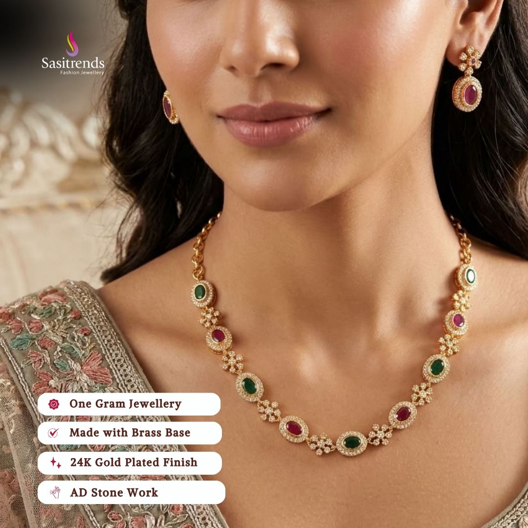 Party wear guaranteed 24k micro gold plated american diamond necklace set - Sasitrends